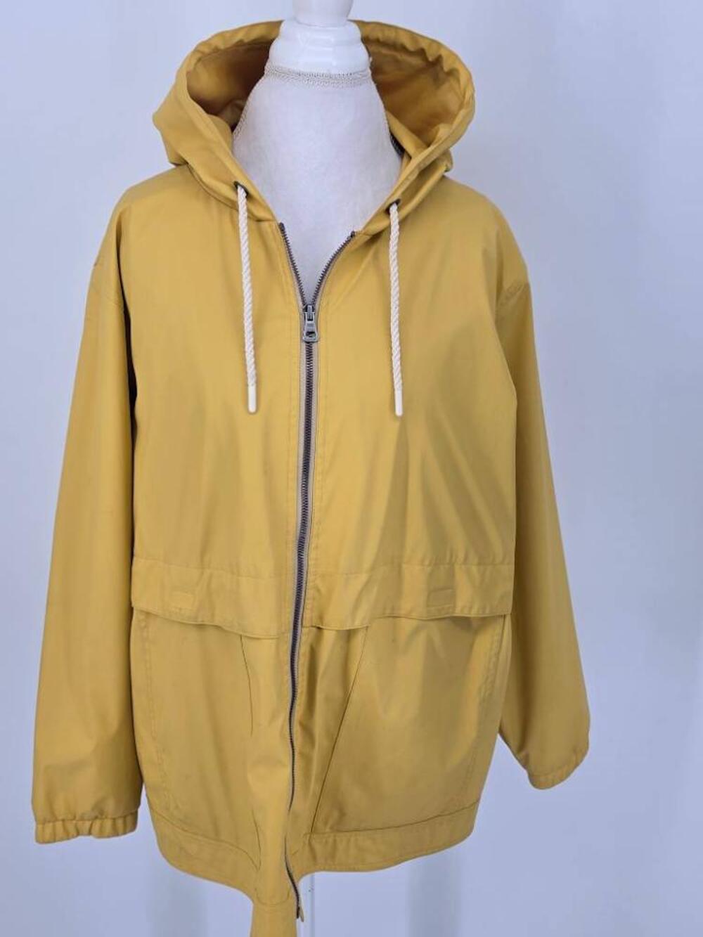 Weatherproof Womens L Rain Slicker Jacket Hooded Yellow Anorak Shell Coat 2XL